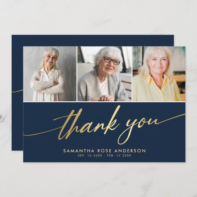 Modern Photo Collage Funeral Thank You Card (Front/Back)
