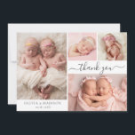 Modern Photo Collage Girl Twins Baby Thank You<br><div class="desc">Modern Script 4 Photo Collage Girl Twins Baby Girl Thank You Card. Features an Elegant beautiful handwritten calligraphy thank you swash tail font script and your personal message. Easy to personalise with your baby photos and details.</div>