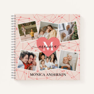 Modern Photo Collage Girly Pink Monogram Name Notebook