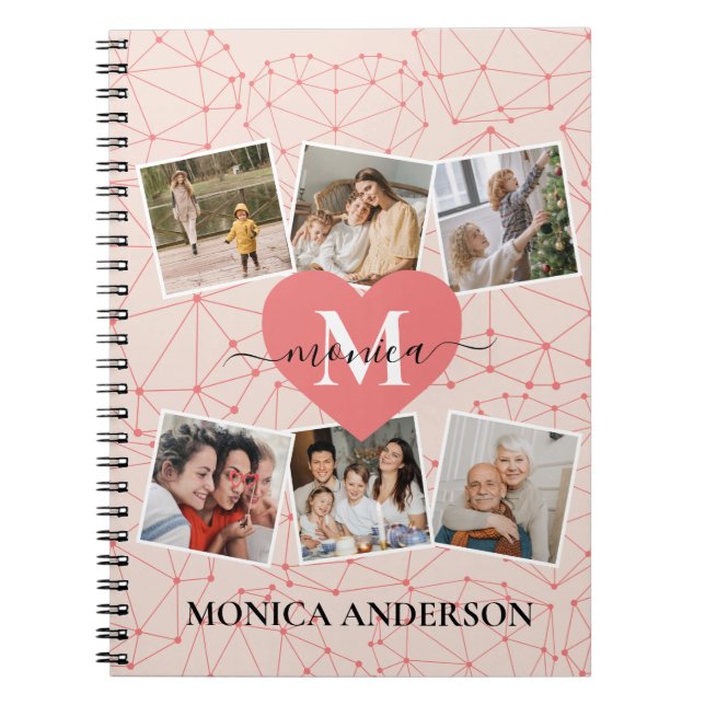 Modern Photo Collage Girly Pink Monogram Name Notebook (Front)