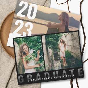 Modern Photo Collage Graduation Announcement Black