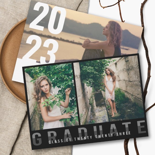 Modern Photo Collage Graduation Announcement Black (Creator Uploaded)
