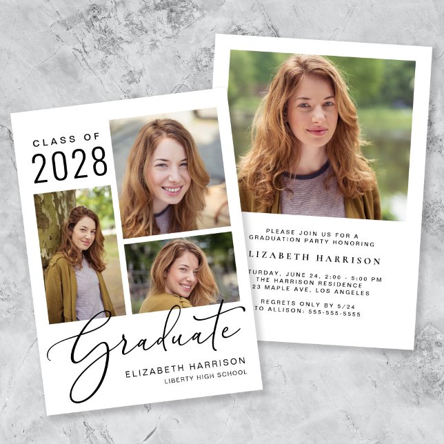 Modern Photo Collage Graduation Party Invitation (An elegant photo collage graduation party invitation to celebrate the graduate's achievements)