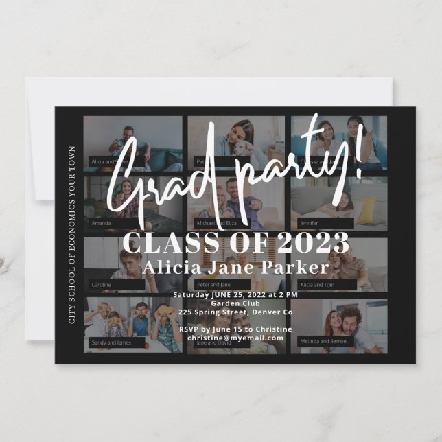 Modern photo collage graduation party invitation (Front)