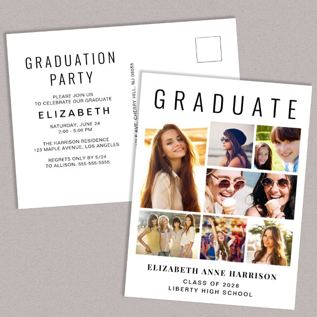 Modern Photo Collage Graduation Party Invitation Postcard (Creator Uploaded)