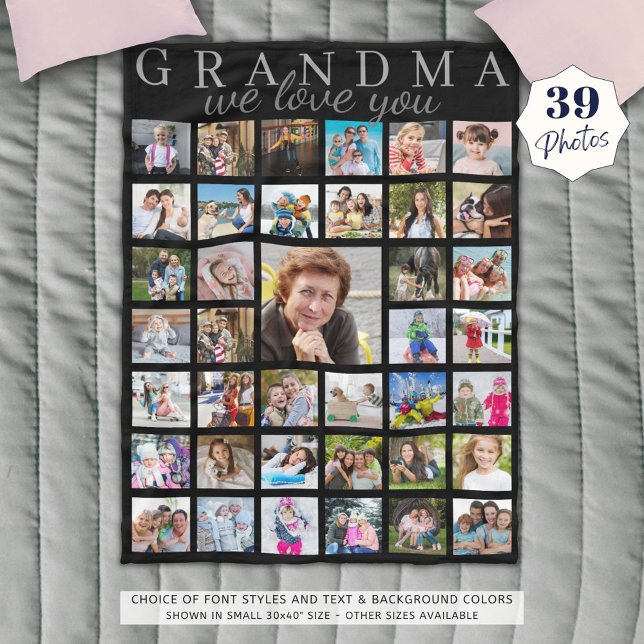 Modern Photo Collage GRANDMA WE LOVE YOU Script Fleece Blanket (Creator Uploaded)