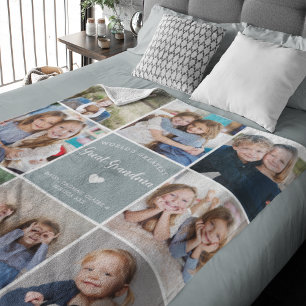 Modern Photo Collage Great Grandma Custom Blue Fleece Blanket
