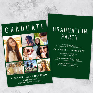 Modern Photo Collage Green Graduation Party Invitation