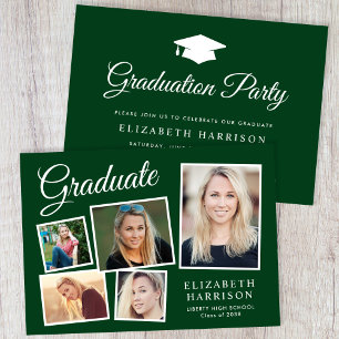 Modern Photo Collage Green Graduation Party Invitation