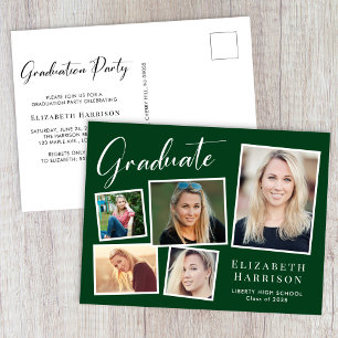 Modern Photo Collage Green Graduation Party Invitation Postcard