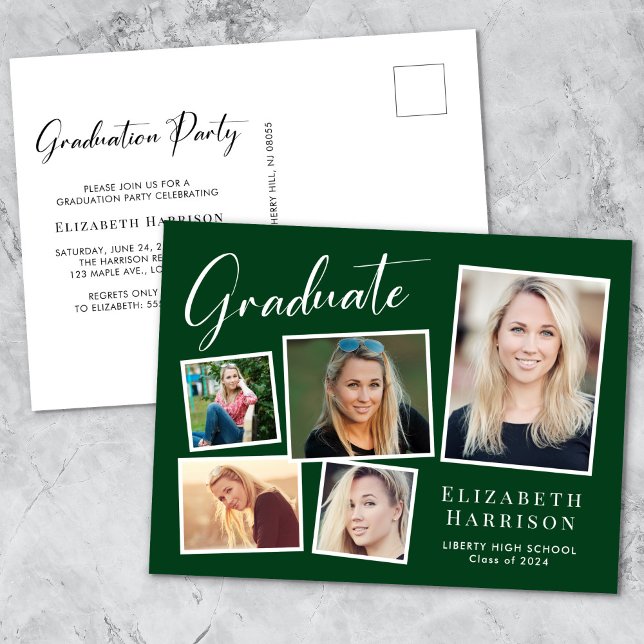 Modern Photo Collage Green Graduation Party Invitation Postcard (Creator Uploaded)