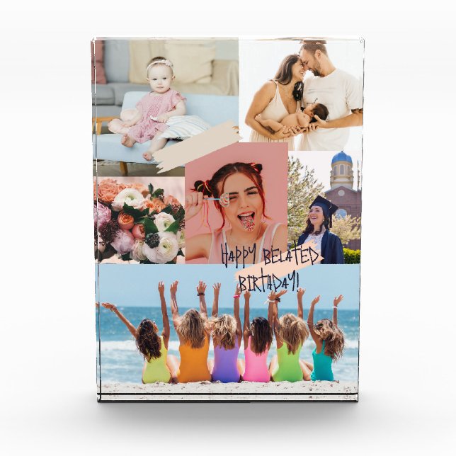 Modern photo collage Happy belated birthday card Block (Front)