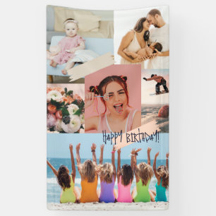 Modern photo collage Happy birthday Cute Banner