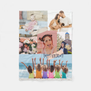 Modern photo collage Happy birthday Cute Fleece Blanket