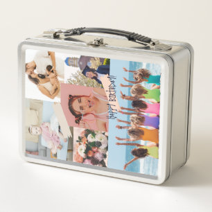 Modern photo collage Happy birthday Cute Metal Lunch Box