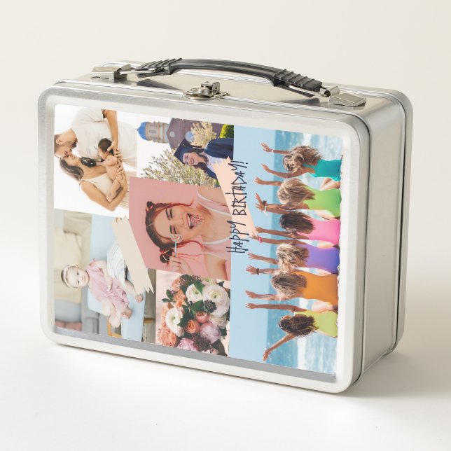 Modern photo collage Happy birthday Cute Metal Lunch Box (Front)