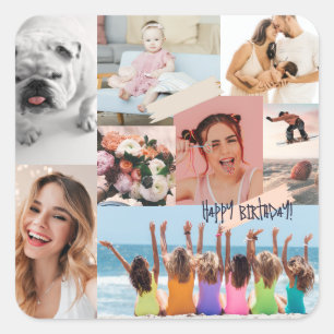 Modern photo collage Happy birthday Cute Square Sticker