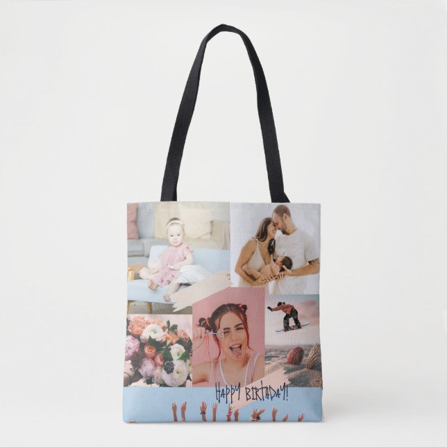 Modern photo collage Happy birthday Cute Tote Bag (Front)