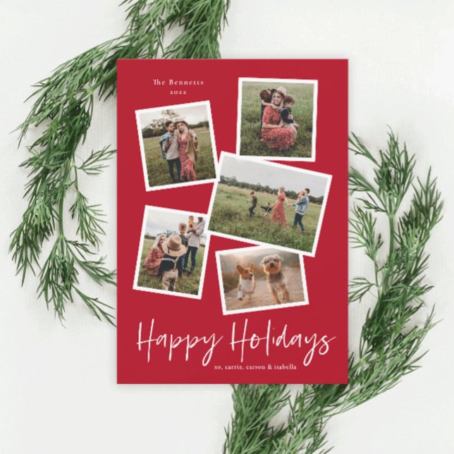 Modern Photo Collage Happy Holidays Holiday Card (Creator Uploaded)