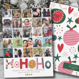 Modern photo collage Ho Ho Ho Christmas Card