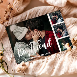 Modern photo collage I love My Boyfriend Holiday C Card