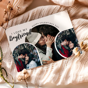 Modern photo collage I love My Boyfriend Holiday Card