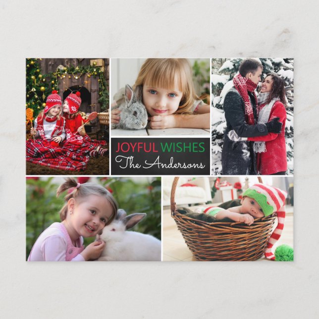Modern Photo Collage Joyful Wishes Christmas Postcard (Front)