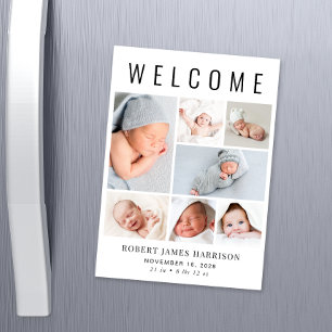 Modern Photo Collage Magnetic Birth Announcement