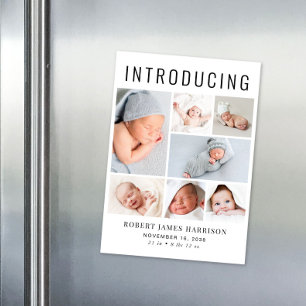 Modern Photo Collage Magnetic Birth Announcement