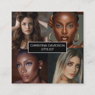 Modern photo collage Makeup artist stylist Square Business Card