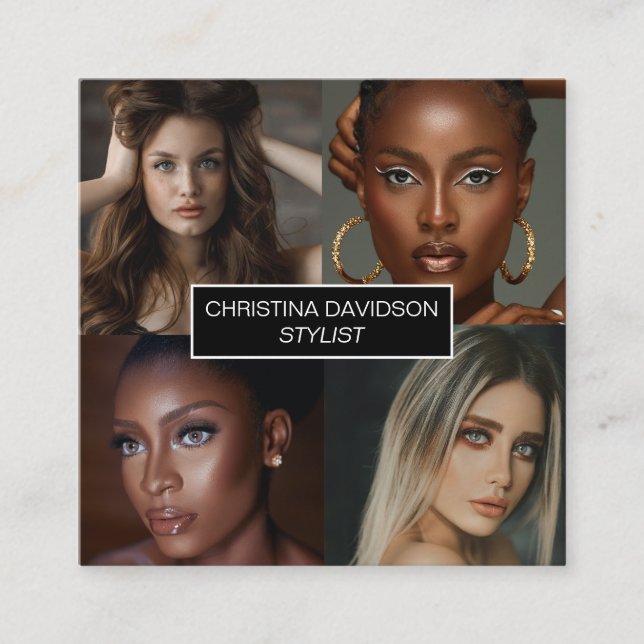 Modern photo collage Makeup artist stylist Square Square Business Card (Front)
