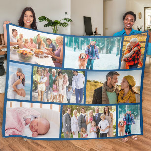 Modern Photo Collage Masonry Style Blue Fleece Blanket