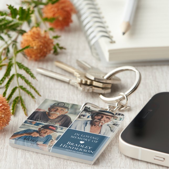 Modern Photo Collage Memorial Keepsake Key Ring (Front Right)