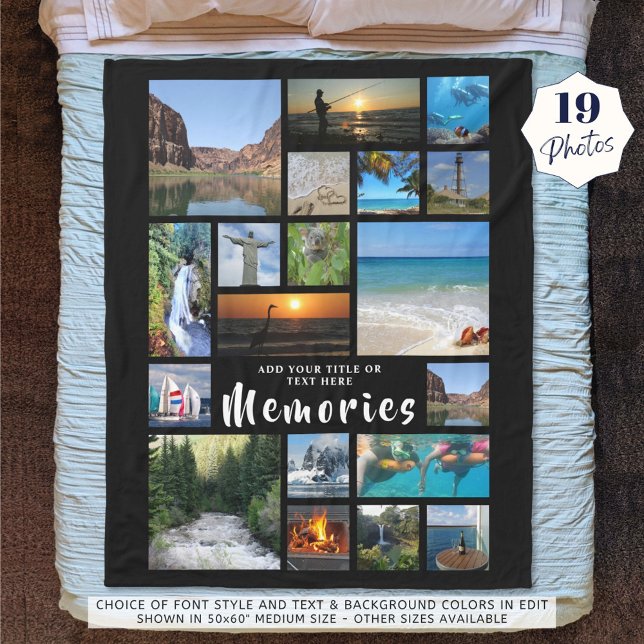 Modern Photo Collage MEMORIES Black Fleece Blanket (Creator Uploaded)