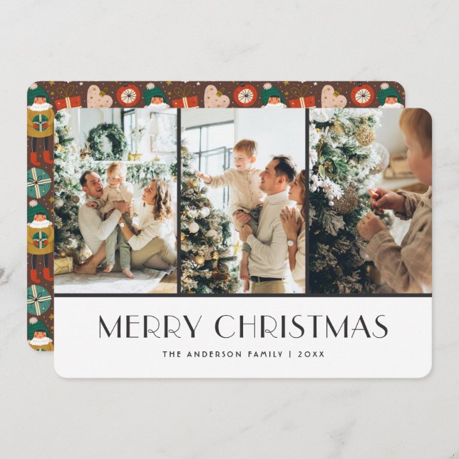 Modern Photo Collage Merry Christmas Card (Front/Back)