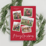 Modern Photo Collage Merry Christmas  Holiday Card<br><div class="desc">A 5 photo collage modern Christmas card with handwritten script and minimal type. Click the edit button to customize this design.</div>