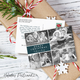 Modern Photo Collage Merry Christmas Holiday Postcard