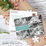 Modern Photo Collage Merry Christmas Holiday Postcard<br><div class="desc">Greeting holiday postcard features five of your favourite photos on a modern grid paired with classic font in red and script family name in black. Spot to add your personal message.</div>