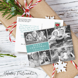 Modern Photo Collage Merry Christmas Holiday Postcard
