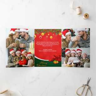 Modern Photo Collage Merry Christmas Tri-Fold Holiday Card