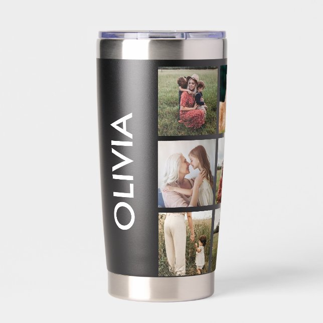 Modern Photo Collage Monogram Insulated Tumbler (Front)