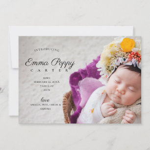 Modern Photo Collage Monogram Newborn Girl Birth Announcement