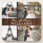 Modern Photo Collage Monogram Newlywed Rustic Wood Coaster<br><div class="desc">Celebrate your recent marriage with this 4 photo,  monogrammed design.</div>