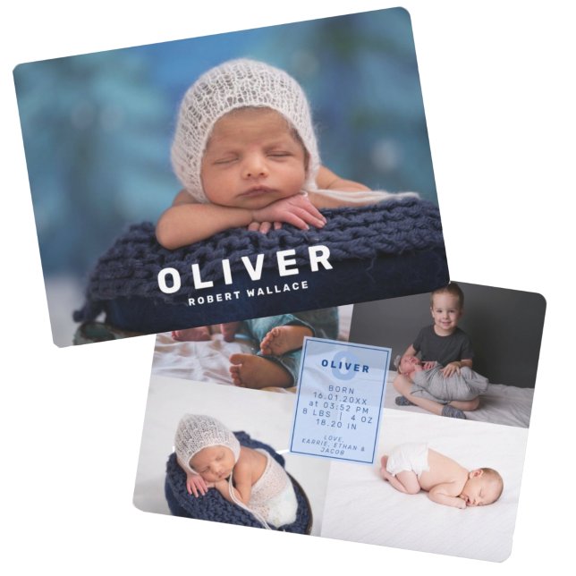Modern Photo Collage Newborn Baby Boy Birth Announ Announcement (Creator Uploaded)