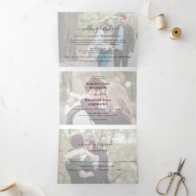 Modern Photo Collage Overlay 3 in 1 Wedding Tri-Fold Invitation (Inside)