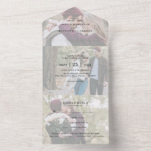 Modern Photo Collage Overlay Wedding All In One Invitation