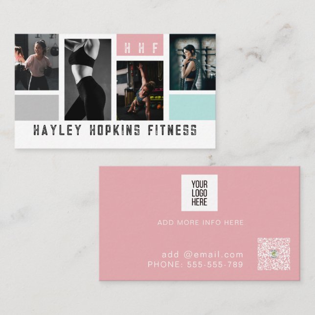 Modern Photo Collage Personal Trainer Fitness  Business Card (Front/Back)