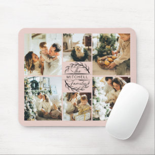 Modern Photo Collage Personalised Blush Pink Mouse Pad