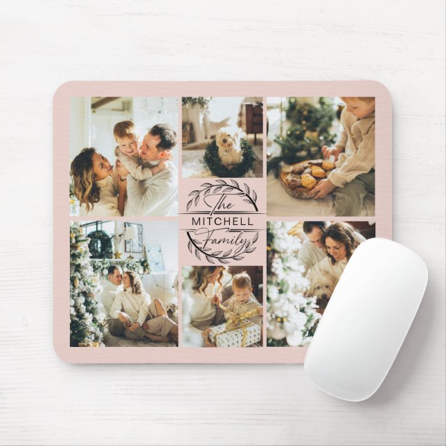 Modern Photo Collage Personalised Blush Pink Mouse Pad (With Mouse)