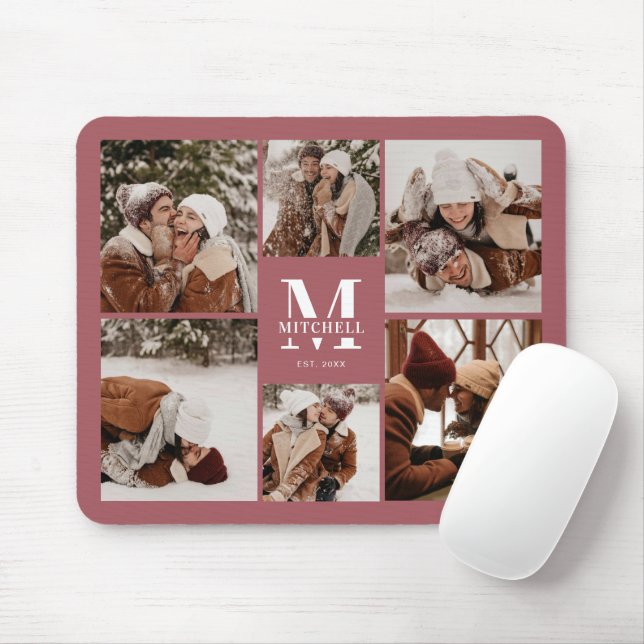 Modern Photo Collage Personalised Monogram Pink Mouse Pad (With Mouse)